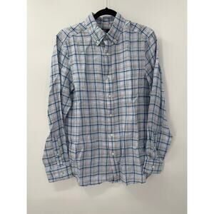 Vineyard Vines Men's Sm Blue Flamingo Check Linen Shirt Classic Fit Button Down‎